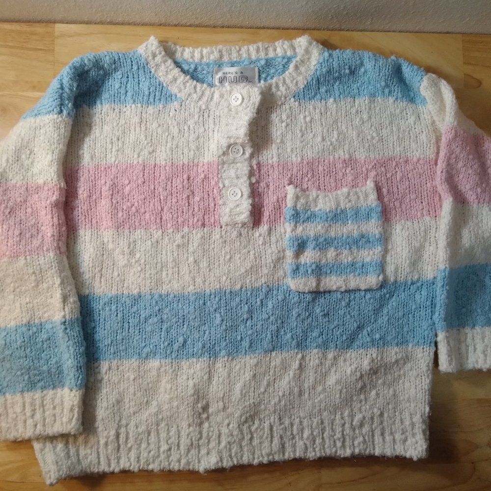 Vintage 80s Here's A Hug Striped Pocket Cropped Henley Sweater